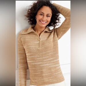 NWT Talbots Speckled Space Dye Half Zip Pullover Sweater SZ MP